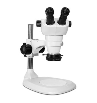 Scienscope NZ-PK1-R3, NZ Stereo Zoom Binocular Microscope on ErgoPost Stand with LED Ring Light with Polarizer, 8x to 50x Magnification Scienscope NZ-PK1-R3, NZ Stereo Zoom Binocular Microscope on ErgoPost Stand with LED Ring Light with Polarizer, 8x to 50x Magnification