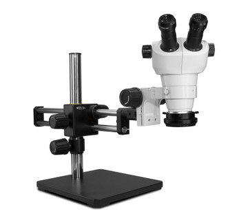 Scienscope NZ-PK5D-R3, NZ Stereo Zoom Binocular Microscope on Dual Arm Boom Stand with LED Ring Light with Polarizer, 8x to 50x Magnification Scienscope NZ-PK5D-R3, NZ Stereo Zoom Binocular Microscope on Dual Arm Boom Stand with LED Ring Light with Polarizer, 8x to 50x Magnification