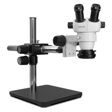 Scienscope ELZ-PK5S-R3E, ELZ Stereo Zoom Binocular Microscopes on Single Arm Boom Stand with LED Ring Light, 7x to 30x Magnification Scienscope ELZ-PK5S-R3E, ELZ Stereo Zoom Binocular Microscopes on Single Arm Boom Stand with LED Ring Light, 7x to 30x Magnification