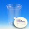 Specimen Container, 6.5oz, with Attached Thermometer Strip, Pour Spout, PP, Graduated