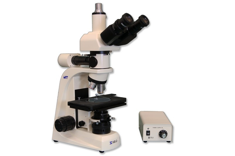 MT8100L Metallurgical Trinocular Upright Brightfield Compound Microscope with Infinity Corrected Plan EPI 5X, 10X, 20X, 50X and Vertical Koehler LED Incident or Transmitted Light
