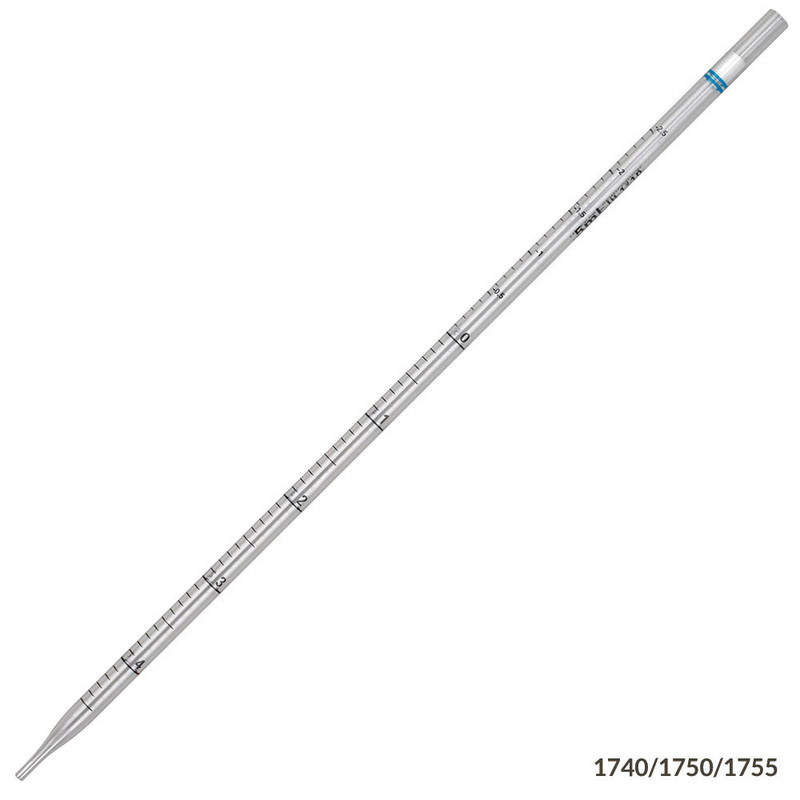 Serological Pipette, 5mL, PS, Standard Tip, 342mm, STERILE, Blue Band, 25/Pack, 15 Packs/Unit