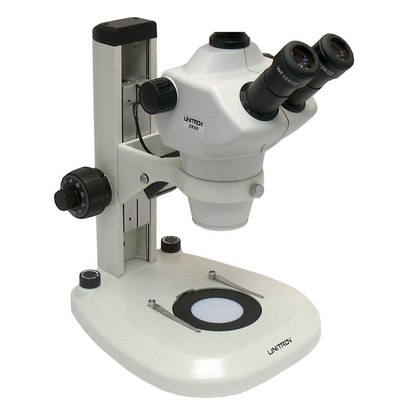 UNITRON 13139 Z850 Trinocular Stereo Zoom Microscope on Coaxial Coarse/Fine Focusing LED Stand, 8x - 50x Magnification