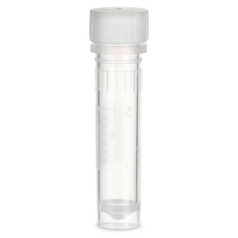 Microtube, 2mL, Self-Standing, Attached Screw Cap for Color Insert, with O-Ring, STERILE, PP, 500/Bag, 2 Bags/Unit