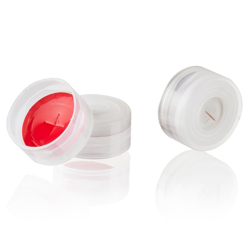 DiamondPure Snap Cap for 2mL Chromatography Vial, Snap Ring Closure, 11mm Finish, Natural Cap, Red PTFE/Silicone Septum, Pre-slit