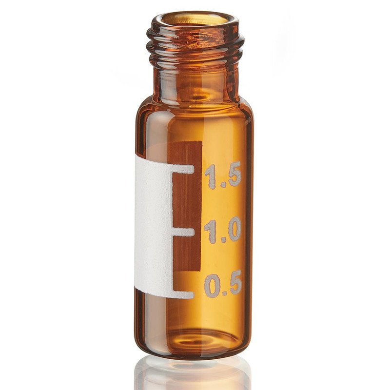 DiamondPure Chromatography Vial, 2mL, Amber Glass, Screw Closure, 9mm Large Opening, 12x32mm, White Marking Spot
