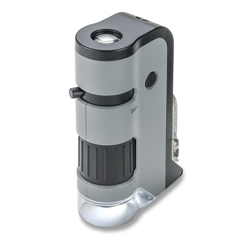 Carson MP-250 MicroFlip, 100x - 250x LED and UV Lighted Pocket Microscope with Flip Down Slide Base & Smartphone Adapter Clip