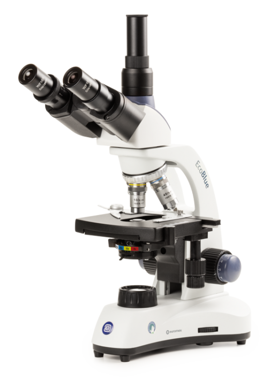 Euromex EC.1053 EcoBlue trinocular microscope with achromatic 4/10/S40x objectives, 1W LED cordless illumination and X-Y mechanical stage