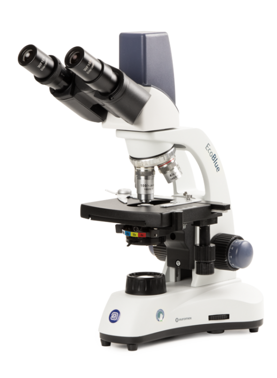 Euromex EC.1157 EcoBlue binocular microscope with achromatic 4/10/S40/S100x oil objectives, X-Y mechanical stage and 1 W LED illumination and 5 MP digital CMOS camera