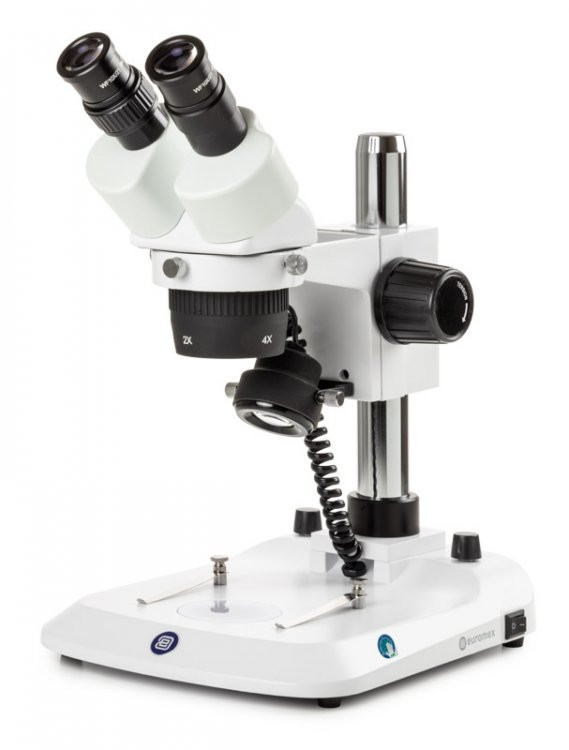 Euromex SB.1402-P Binocular stereo microscope StereoBlue, 2x/4x revolving objective, 20x/40x magnification with ergonomically pillar stand with incident and transmitted LED illumination