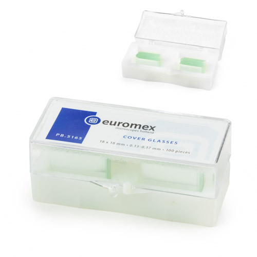 Euromex PB.5165 Cover glasses 18 x 18 mm, 0.13-0.17 mm, 100 pieces