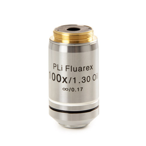Euromex IS.7400 Plan Fluarex PLFi S100x/1.30 IOS oil-immersion objective for iScope Life science. Working distance 0.13 mm