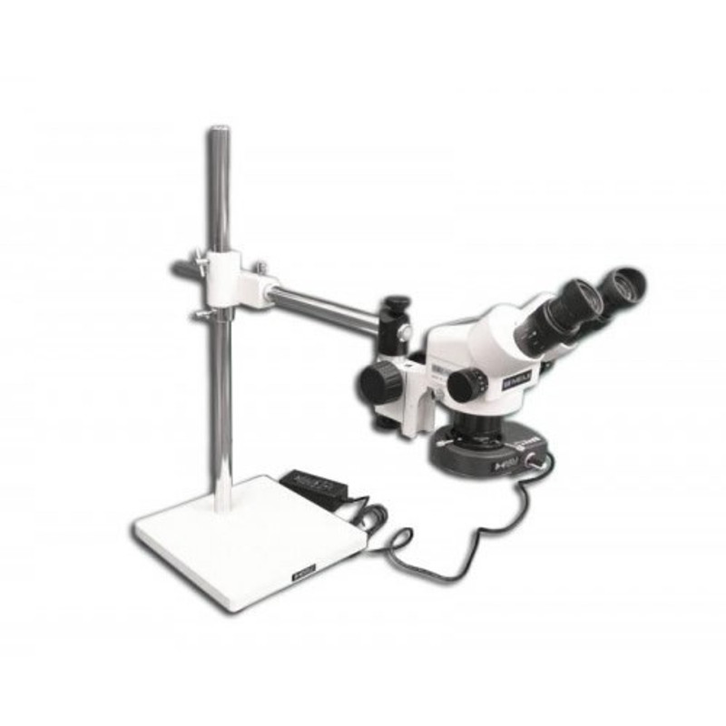 Meiji EMZ-200B Binocular Microsurgical Microscope on S-4200 Boom Stand with LED Ring Illuminator - 4.37x - 28.12x Magnification