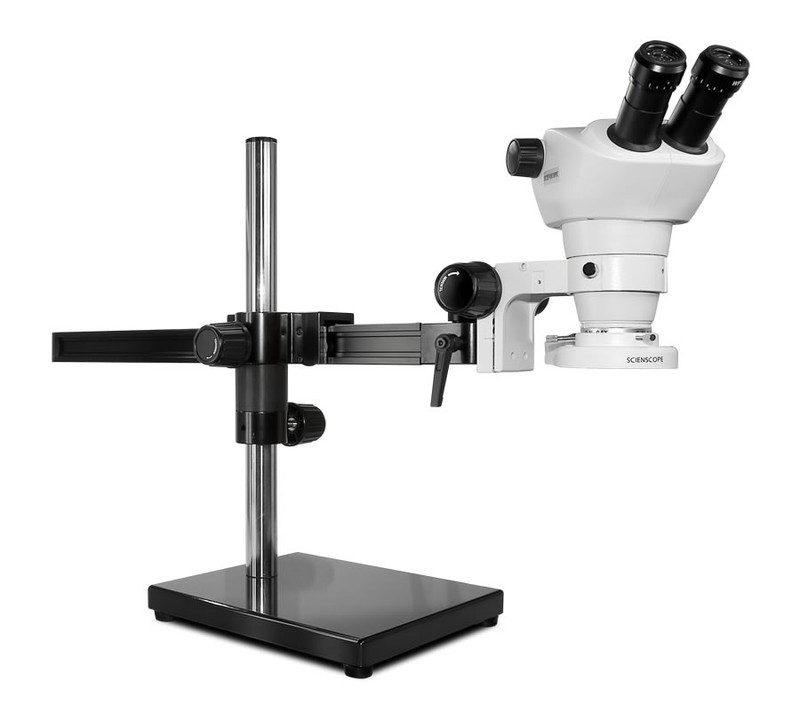 Scienscope NZ-PK5-E1, NZ Stereo Zoom Binocular Microscope on Gliding Arm Boom Stand with LED Ring Light, 8x to 50x Magnification