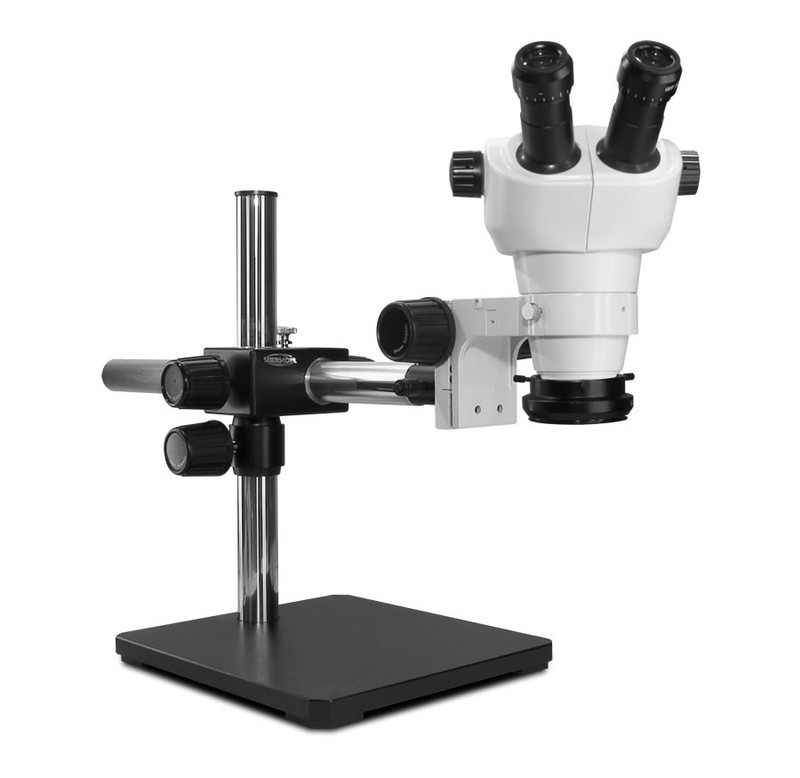 Scienscope NZ-PK5S-R3E, NZ Stereo Zoom Binocular Microscope on Single Arm Boom Stand with LED Ring Light, 8x to 50x Magnification