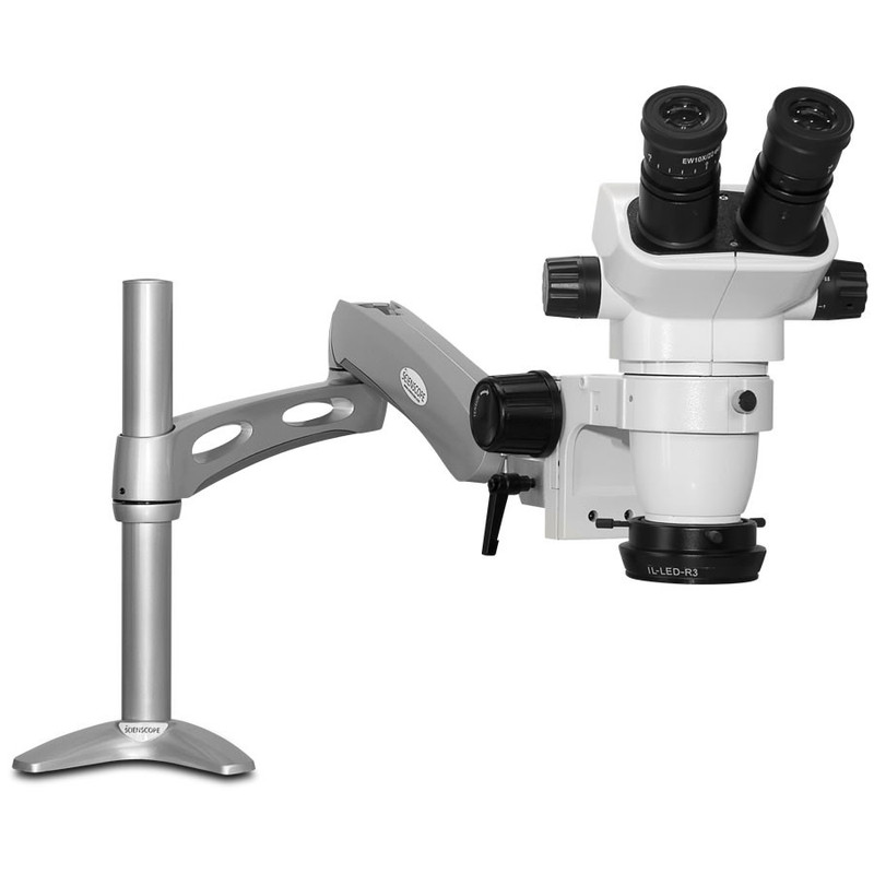 Scienscope SZ-PK3-R3E, SSZ-II Stereo Zoom Binocular Microscope on Articulating Arm with LED Ring Light, 6.7x to 45x Magnification