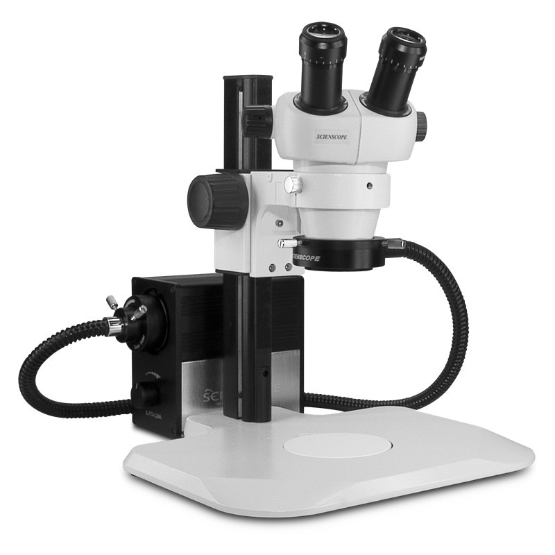 Scienscope ELZ-PK2-AN, ELZ Stereo Zoom Binocular Microscopes on ErgoTrack Stand with LED Fiber Optic Annular Ring Light, 7x to 30x Magnification