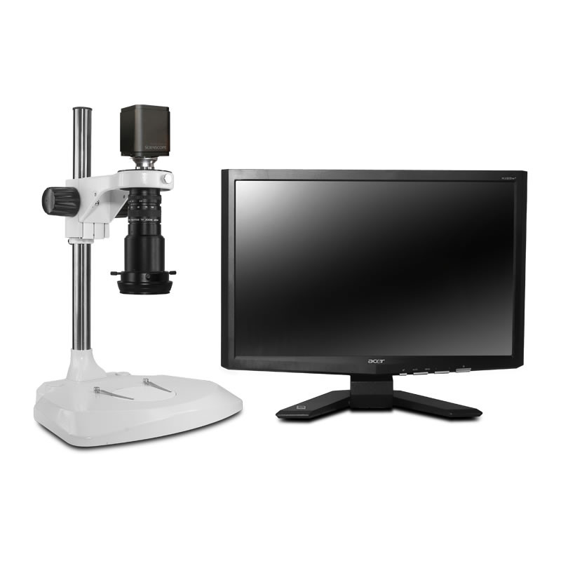 Scienscope MAC-PK1-R3-AF, MACRO Zoom System on Extended Post Stand with 1080p Auto-focus Camera, LED Ring Light with Polarizer & 23" HD LCD Monitor