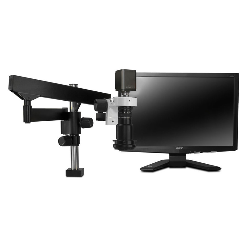 Scienscope MAC-PK3-R3-AF, MACRO Zoom System on Heavy Duty Articulating Arm with 1080p Auto-focus Camera, LED Ring Light with Polarizer & 23" HD LCD Monitor