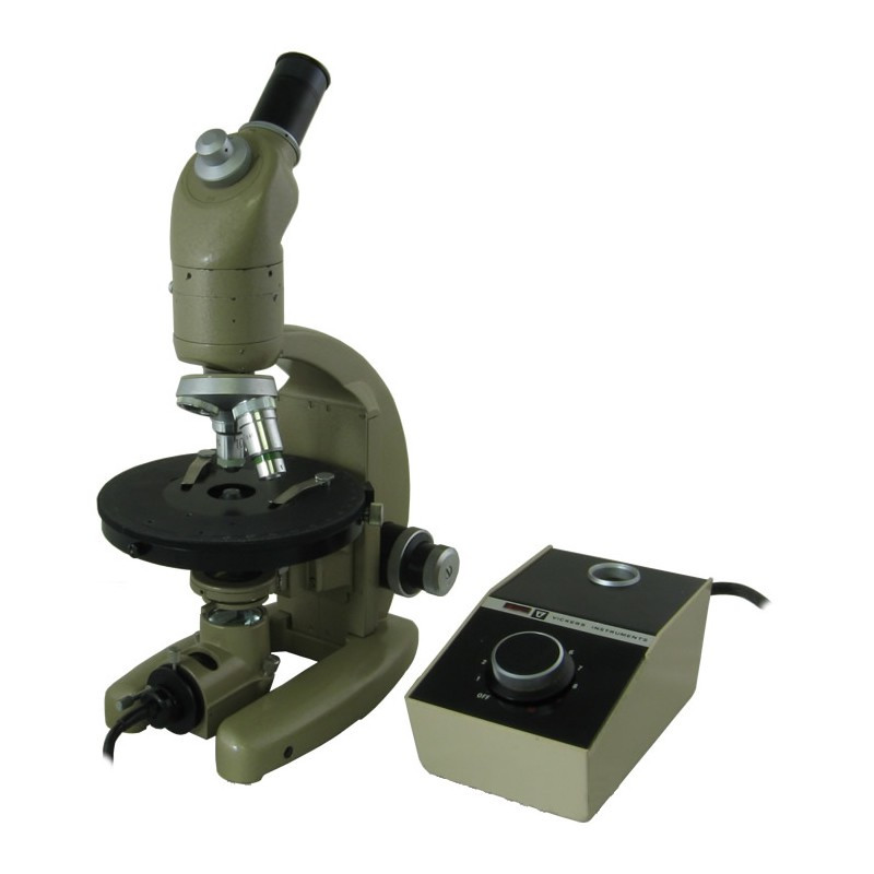 Vicker Instruments Monocular Polarizing Microscope - Two Objectives, Illumination, Carry Case - Reconditioned