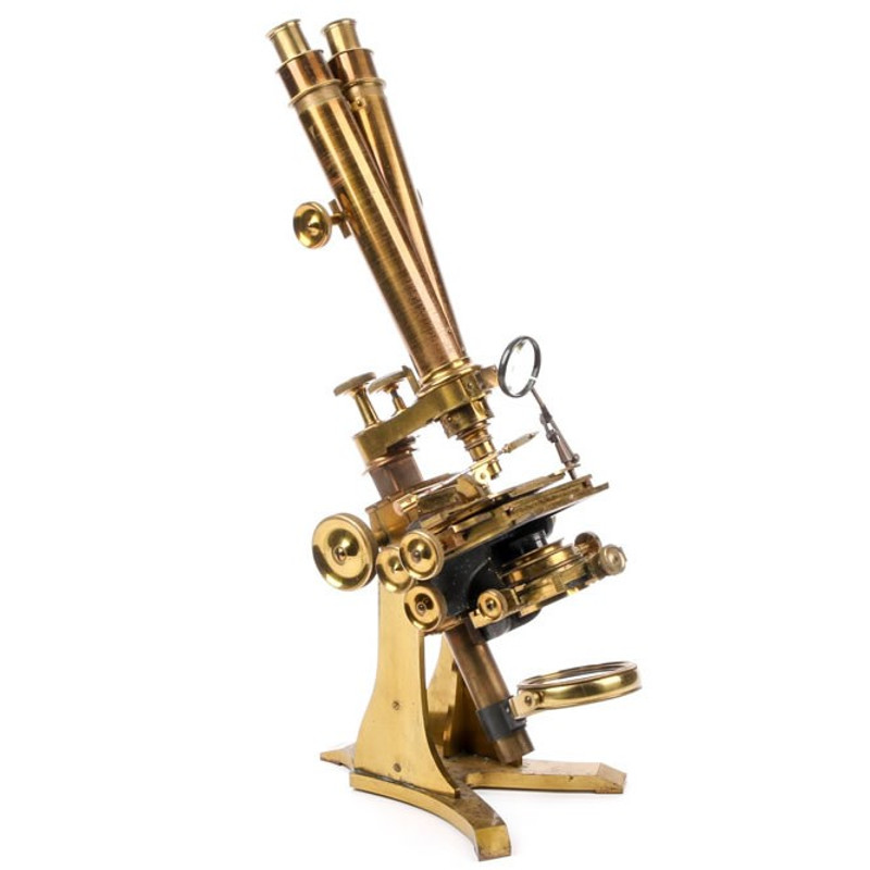 W.F. Durroch English Brass Binocular Microscope - Antique