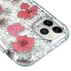 iPhone 11 Pro - Pink Flowers & Silver Flakes/Electroplating Silver Real Flowers TUFF Kleer Hybrid Case