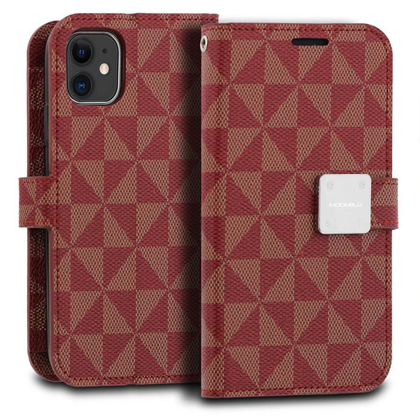 IPhone 11 Maroon Wallet Case Pattern Series Mode Dairy