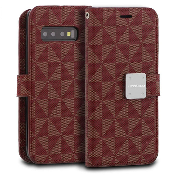 Samsung S10 ModeBlu Pattern Series Wallet Case - Maroon