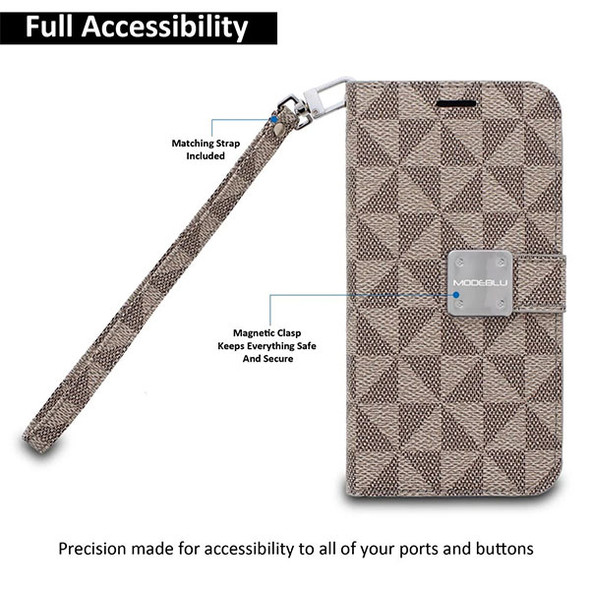 Samsung S10 ModeBlu Pattern Series Wallet Case - Beige / Brown