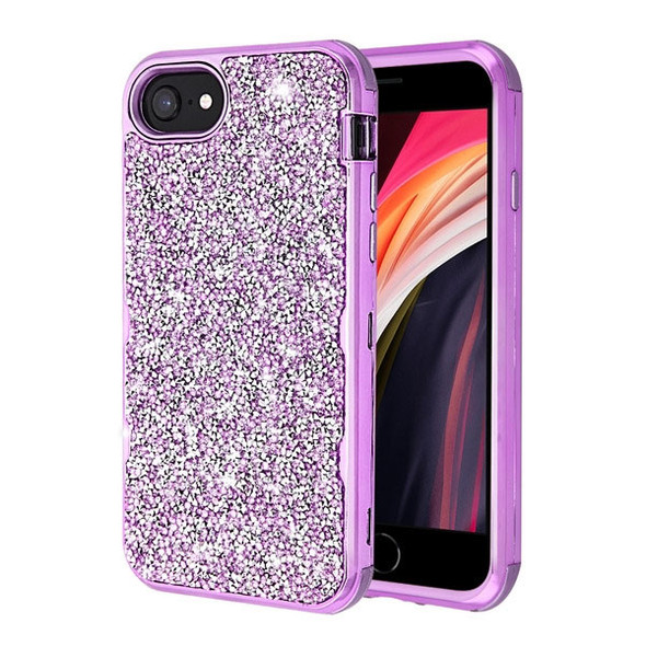 IPhone SE (2020) Electroplated Purple/Purple Mini Crystals TUFF Kleer Hybrid Case