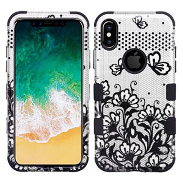 IPhone XR Black Lace Flower Hybrid Tuff Case