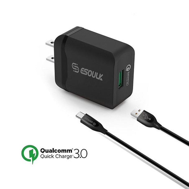 Esoulk 18W QC3.0 Quick Charger Wall charger with 5ft Cable For Type-C [Qualcomm Certified]