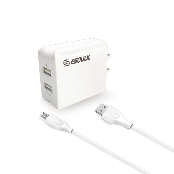 12W 2.4A Dual USB Travel Wall charger With 5FT Micro USB Charging Cable 