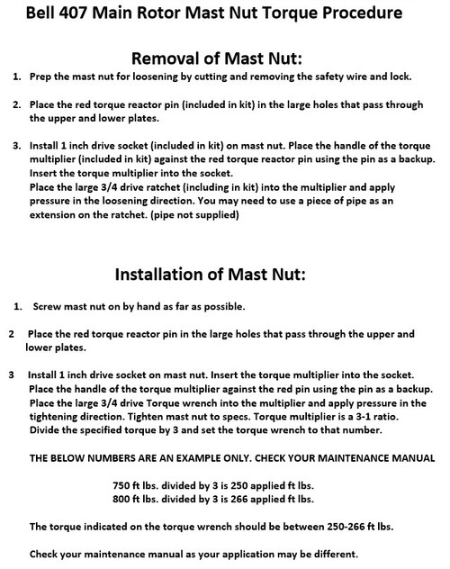 407 Main Rotor Mast Nut Torque Kit 407 Main Rotor Mast Nut Torque Kit