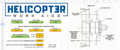 Image of our fuel nozzle shimming calculator. Email us for the excel file.