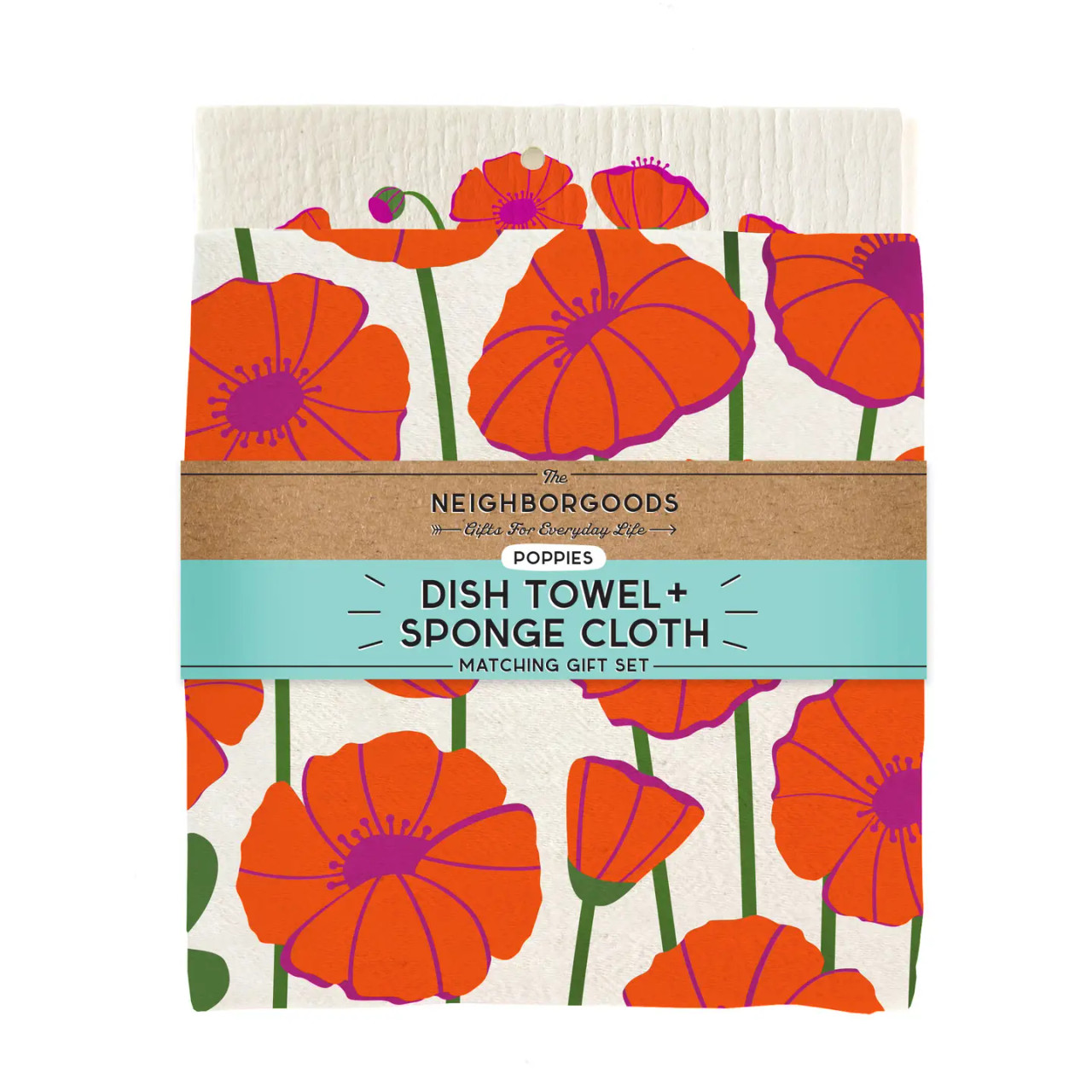 The Neighborgoods Poppy Tea Towel and Sponge Cloth
