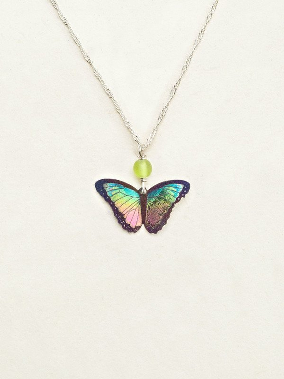 Opal Butterfly Necklace with Diamonds and Prongs - Earth Green - KAMARIA