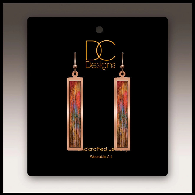Orange Nature Abstract Copper Showcase Rectangle Earrings from