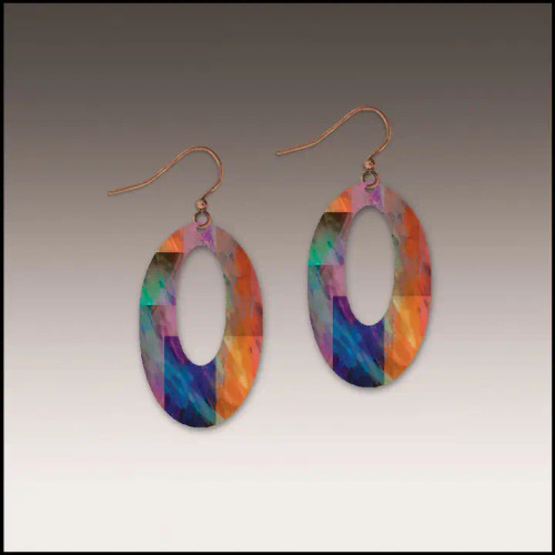 Orange Mosaic Abstract Open Oval Handmade Earrings by Illustrated Light & DC Designs Orange Mosaic Abstract Open Oval Handmade Earrings by Illustrated Light & DC Designs