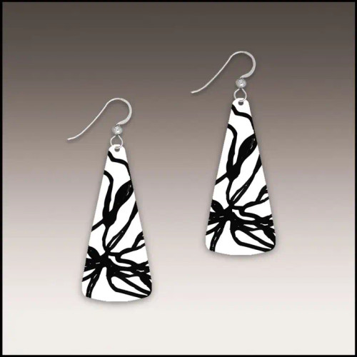 Black and White Dragonfly Triangle Drop Handmade Earrings by Illustrated Light & DC Designs