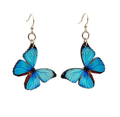 Blue Butterfly Wood Earrings from Green Tea Jewelry