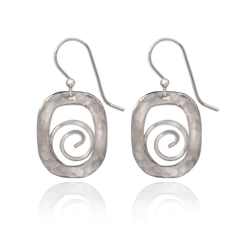 Silver Soft Rectangle with Swirl Earring