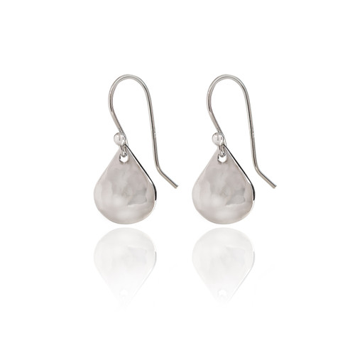 Small Silver Hammered Teardrop Earring 