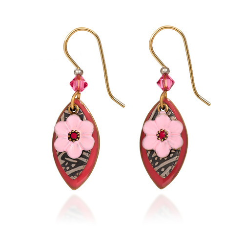 Layered Marquis Earring with Pink Flower