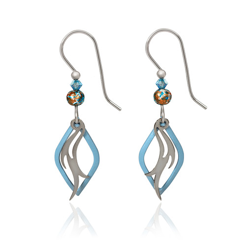 Open Diamond Shape Earring with Blue Beads