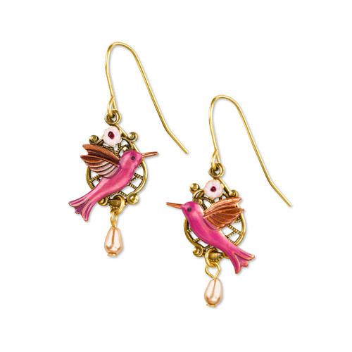 Gold Hummingbird with Pearl on Filigreee Earring 