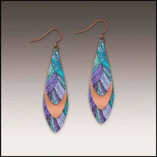 Peacock Mosaic Mixed Metal Feather Drop Earrings – from Illustrated Light & DC Designs