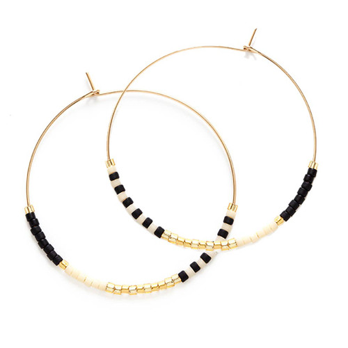 Japanese Seed Bead Hoops Bone & Black