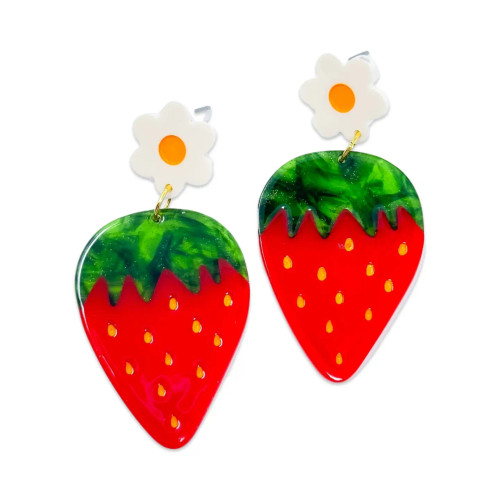 Strawberries and Flowers Acetate Earrings from Jenny Lemons