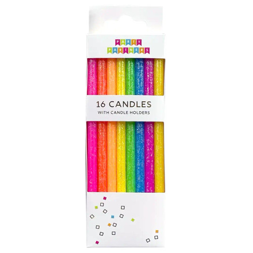 Tall Neon Rainbow Gradient 16 Candle Set – from Party Partners Tall Neon Rainbow Gradient 16 Candle Set – from Party Partners